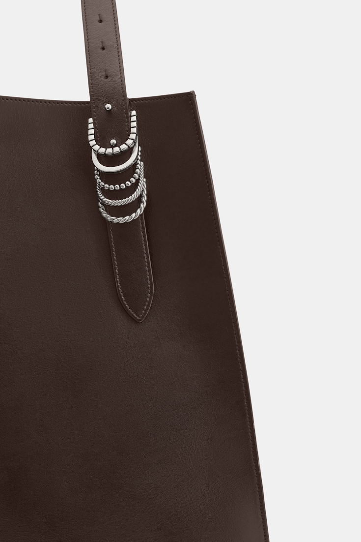 Dorothee Schumacher XL Tote Bag in soft calf leather with D-ring hardware Dark Chocolate
