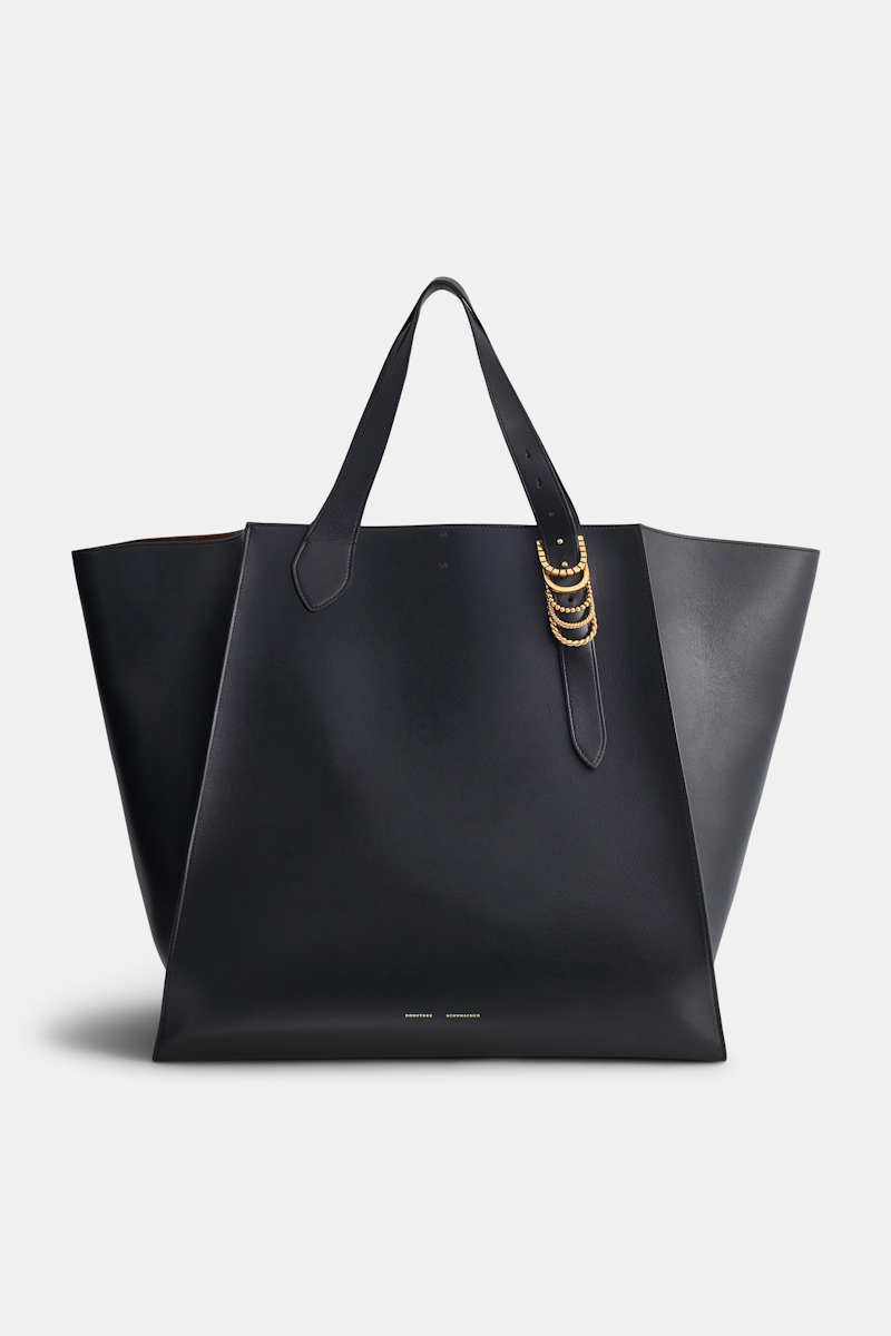 Shop Dorothee Schumacher Xl Tote Bag In Soft Calf Leather With D-ring Hardware In Black