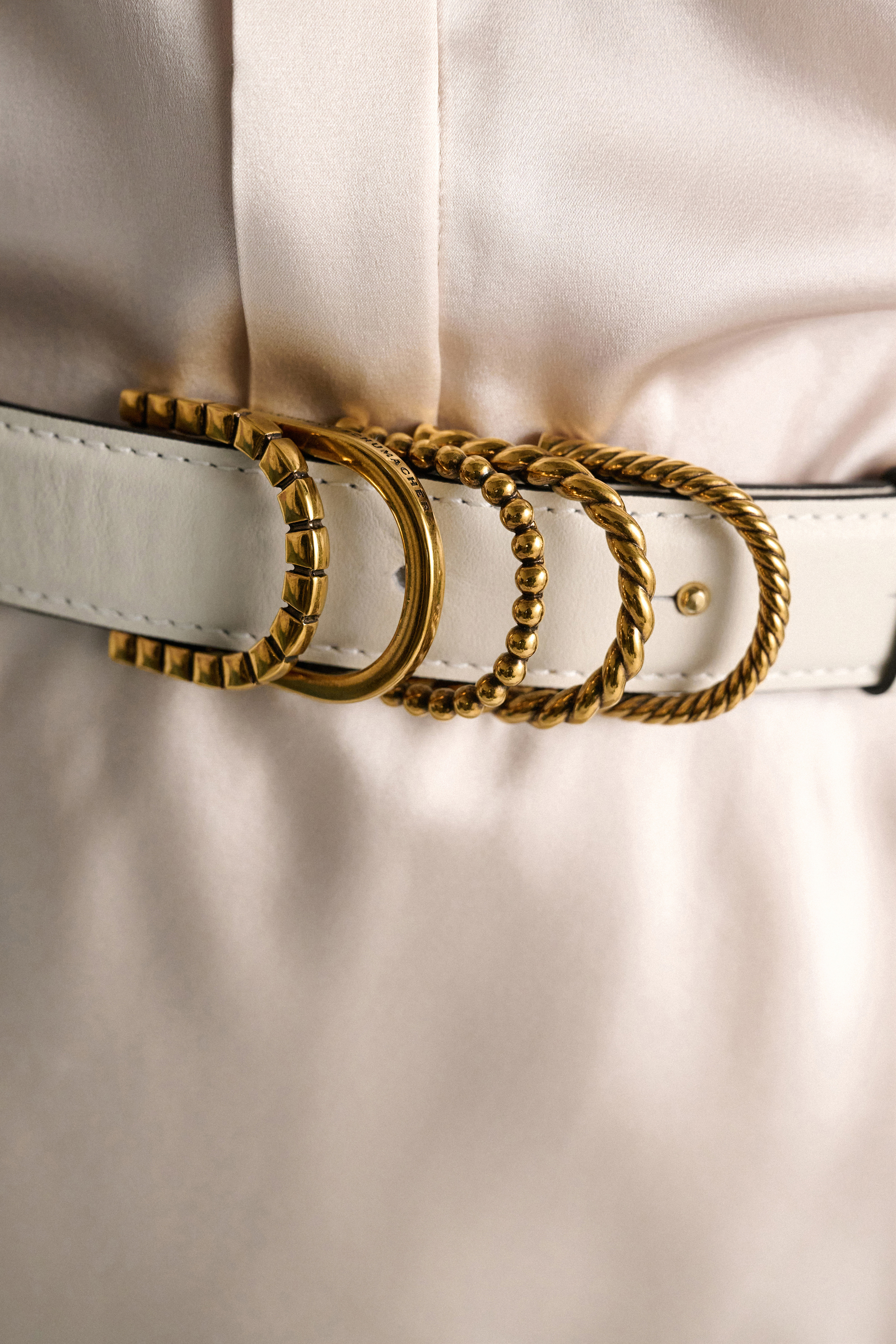 ovy double W smooth leather belt ベルト ORCIANI Grit leather belt with double metal loop. , color Brown