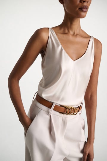 Dorothee Schumacher Soft calf leather belt with D-ring hardware tan