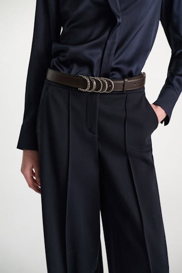 Dorothee Schumacher Soft calf leather belt with D-ring hardware Dark Chocolate