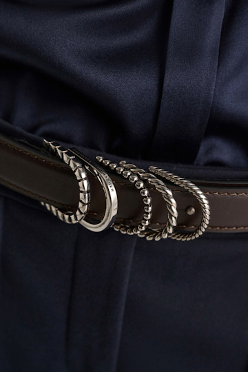 Dorothee Schumacher Soft calf leather belt with D-ring hardware Dark Chocolate