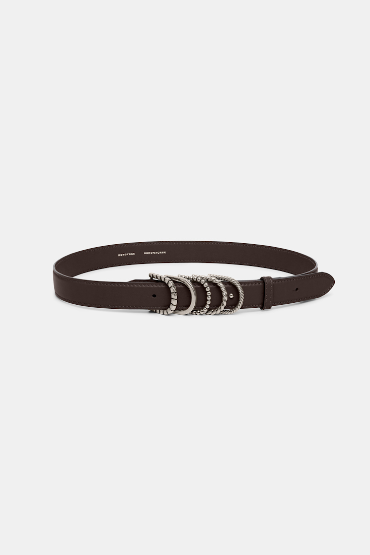 Dorothee Schumacher Soft calf leather belt with D-ring hardware Dark Chocolate