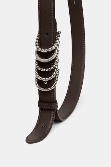 Dorothee Schumacher Soft calf leather belt with D-ring hardware Dark Chocolate