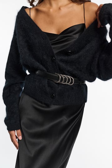 Dorothee Schumacher Soft calf leather belt with D-ring hardware black with silver