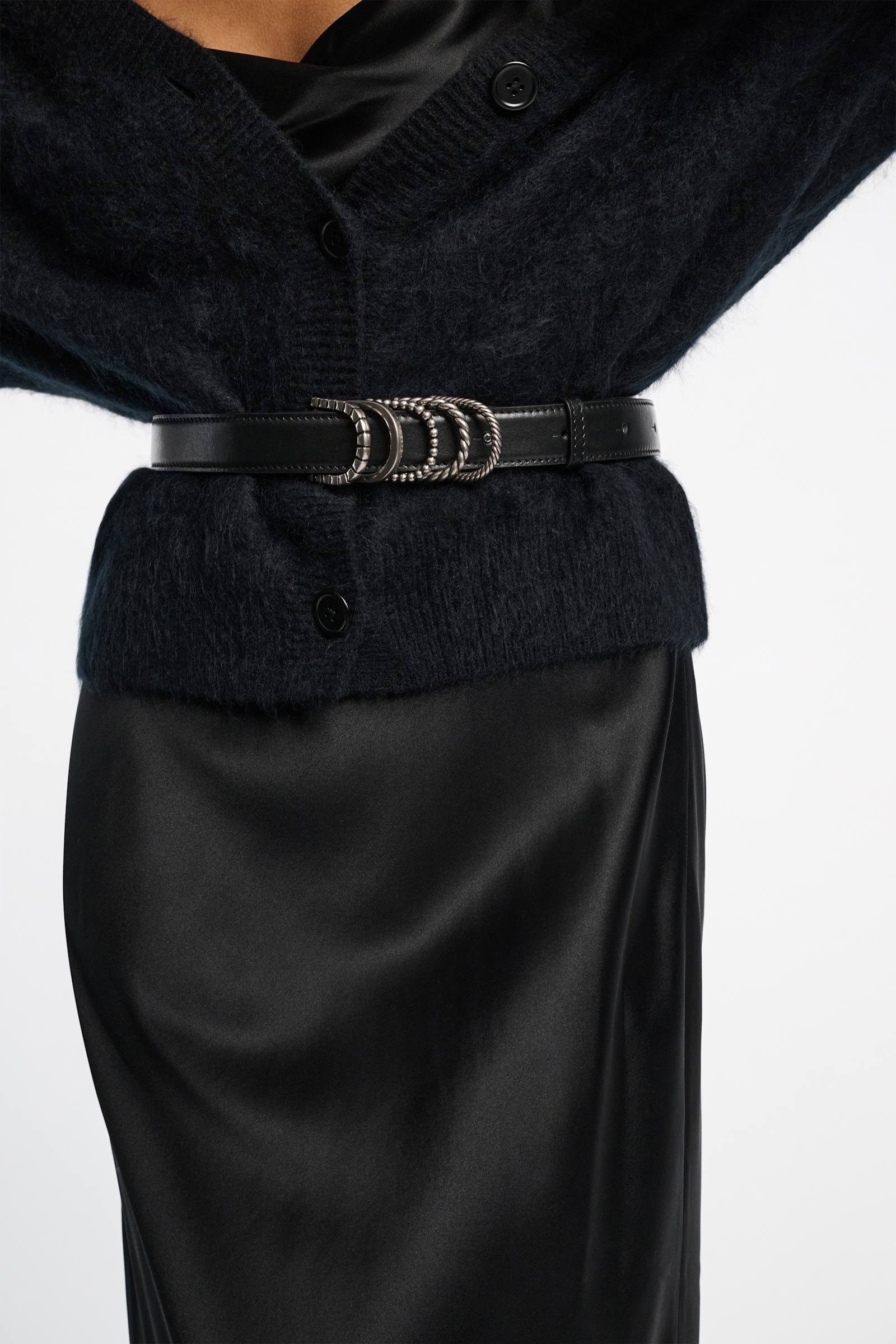 Dorothee Schumacher Soft calf leather belt with D-ring hardware black with silver