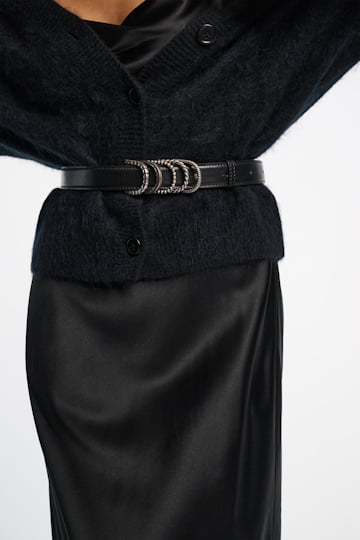 Dorothee Schumacher Soft calf leather belt with D-ring hardware black with silver