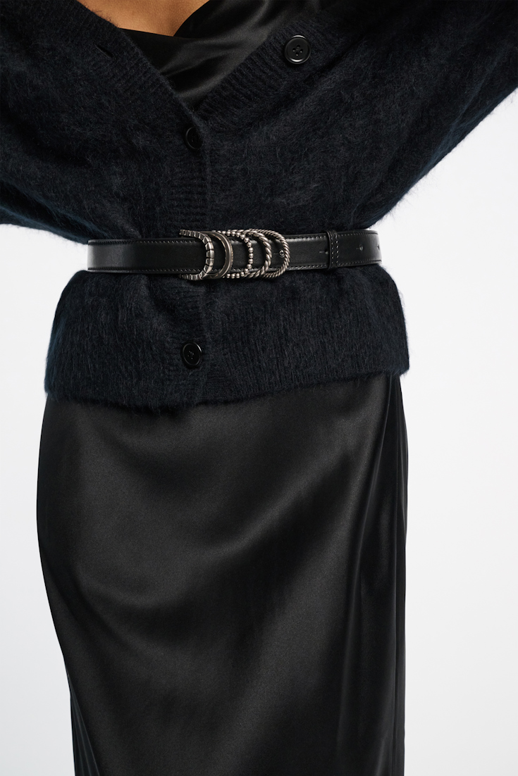Dorothee Schumacher Soft calf leather belt with D-ring hardware black with silver