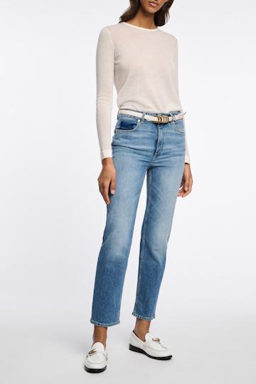 Dorothee Schumacher Soft calf leather narrow belt with D-ring hardware off white