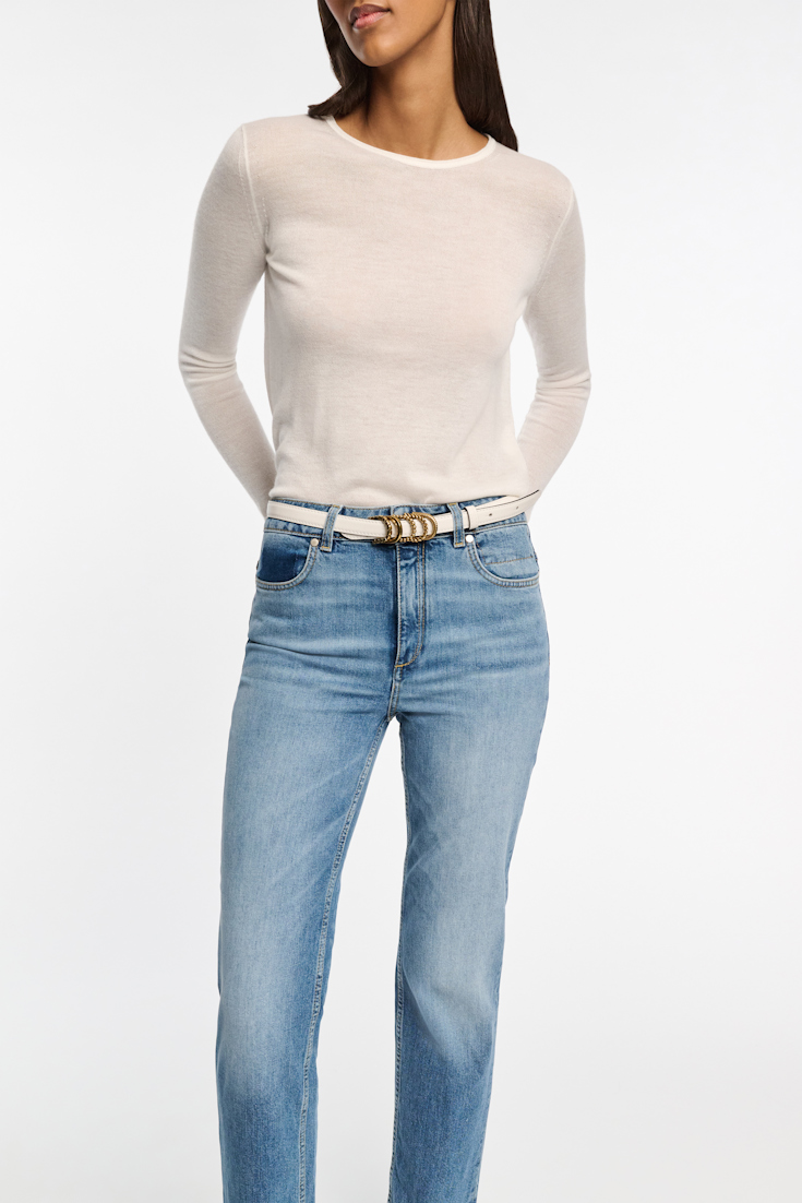 Dorothee Schumacher Soft calf leather narrow belt with D-ring hardware off white