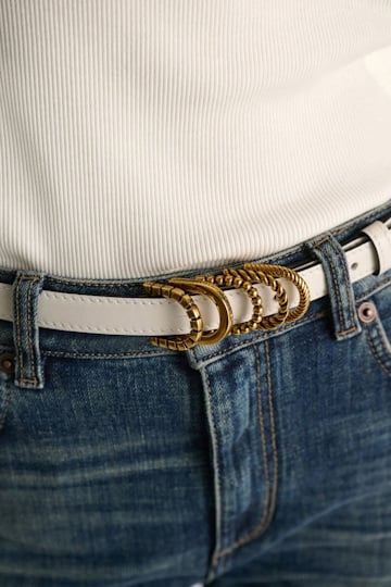 Dorothee Schumacher Soft calf leather narrow belt with D-ring hardware off white