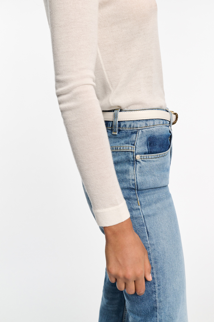 Dorothee Schumacher Soft calf leather narrow belt with D-ring hardware off white