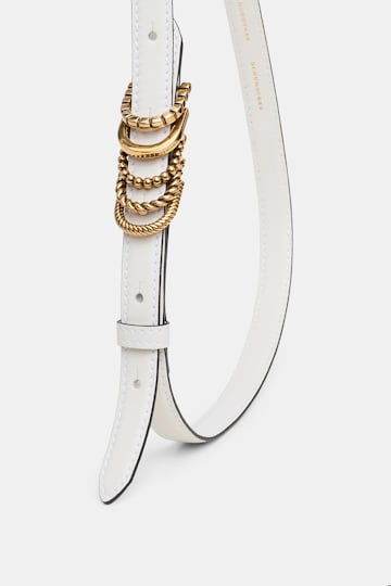 Dorothee Schumacher Soft calf leather narrow belt with D-ring hardware off white