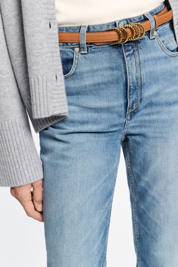 Dorothee Schumacher Soft calf leather narrow belt with D-ring hardware tan