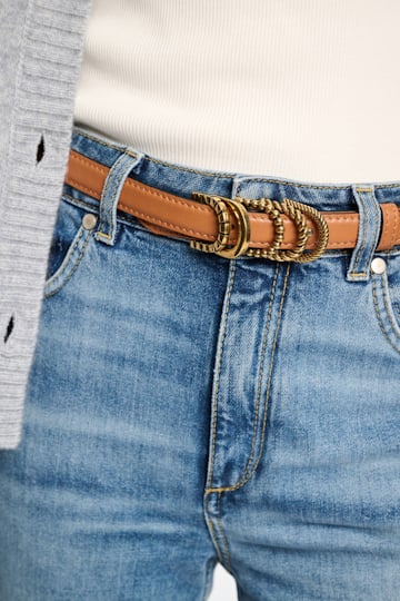 Dorothee Schumacher Soft calf leather narrow belt with D-ring hardware tan