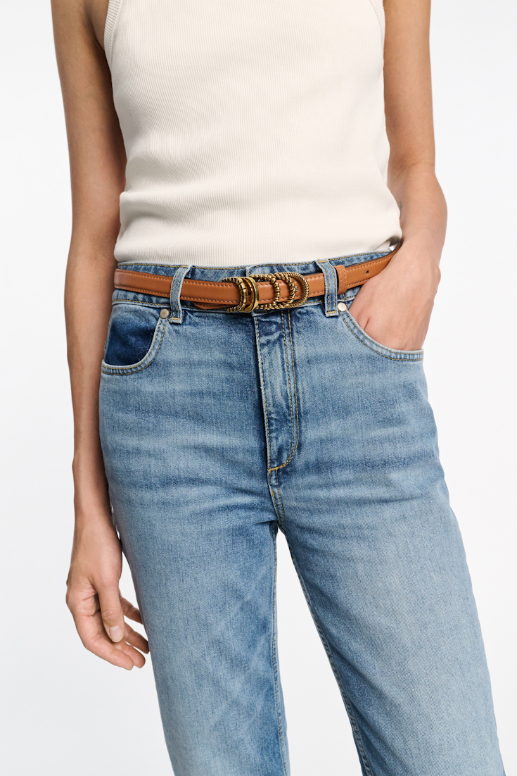 Dorothee Schumacher Soft calf leather narrow belt with D-ring hardware tan