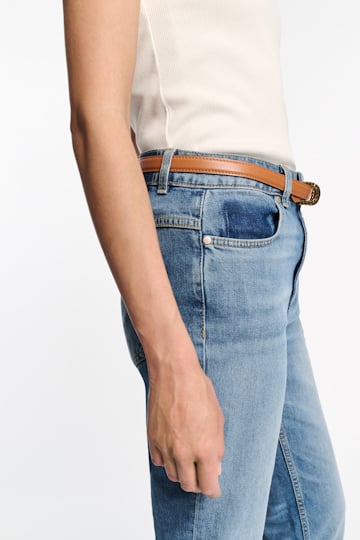 Dorothee Schumacher Soft calf leather narrow belt with D-ring hardware tan