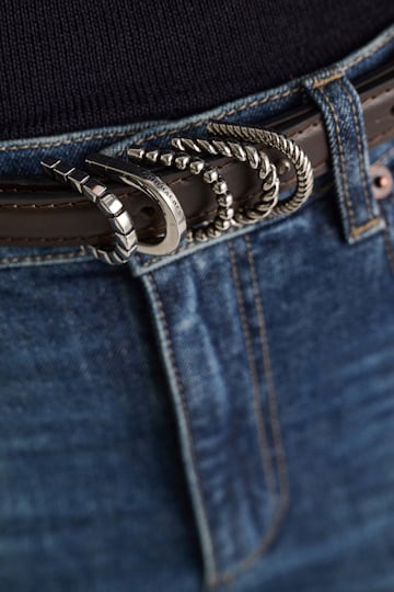 Dorothee Schumacher Schmaler Gürtel aus weichem Kalbsleder mit D-Rings dark brown/silver