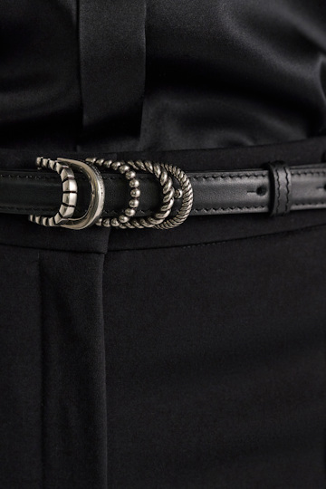 Dorothee Schumacher Soft calf leather narrow belt with D-ring hardware black with silver