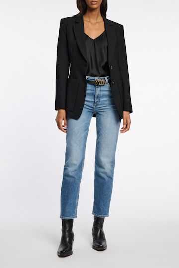Dorothee Schumacher Soft calf leather narrow belt with D-ring hardware black