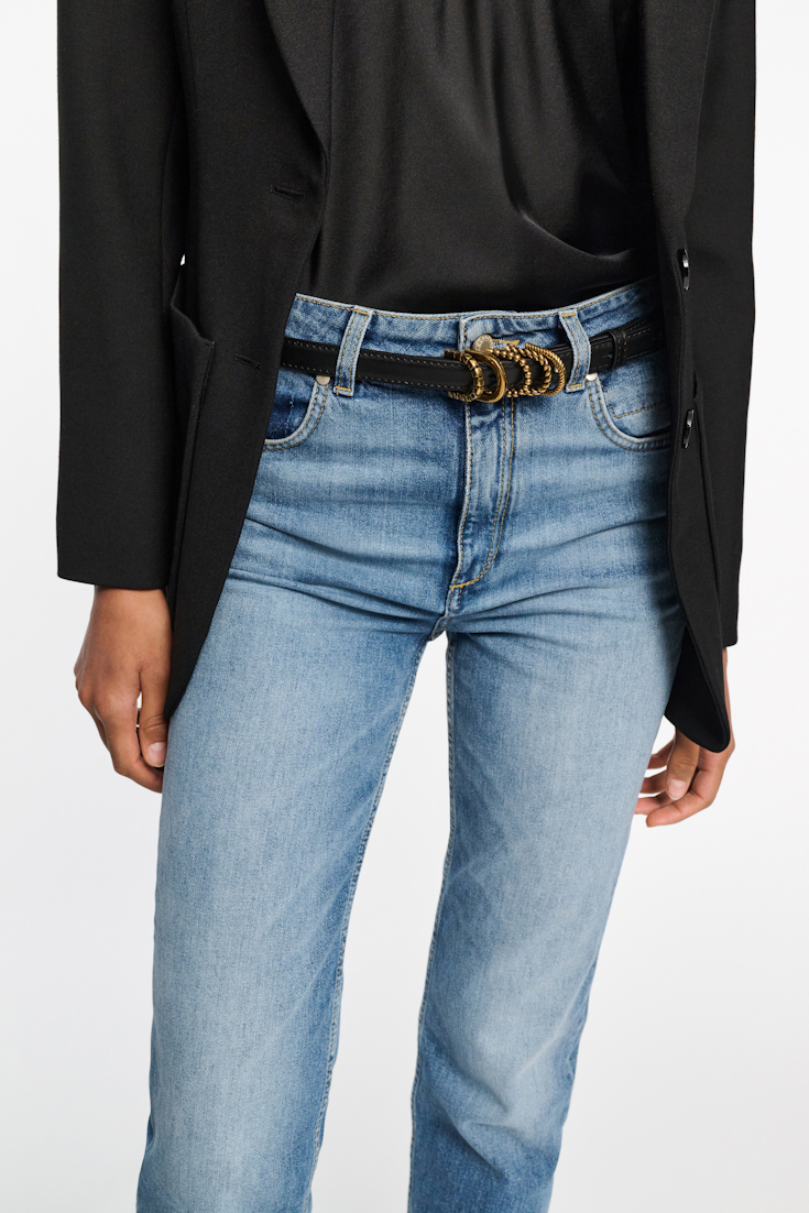 Dorothee Schumacher Soft calf leather narrow belt with D-ring hardware black