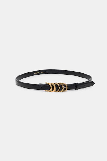 Dorothee Schumacher Soft calf leather narrow belt with D-ring hardware black