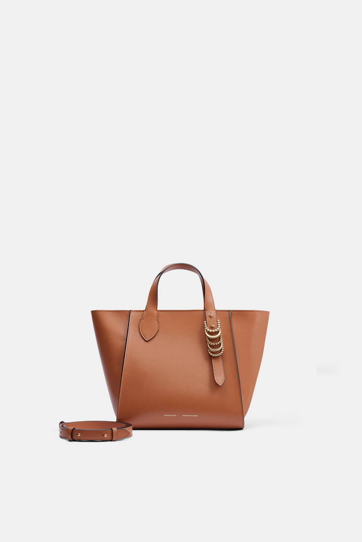 Dorothee Schumacher Crossbody Tote Bag in soft calf leather with D-ring hardware tan