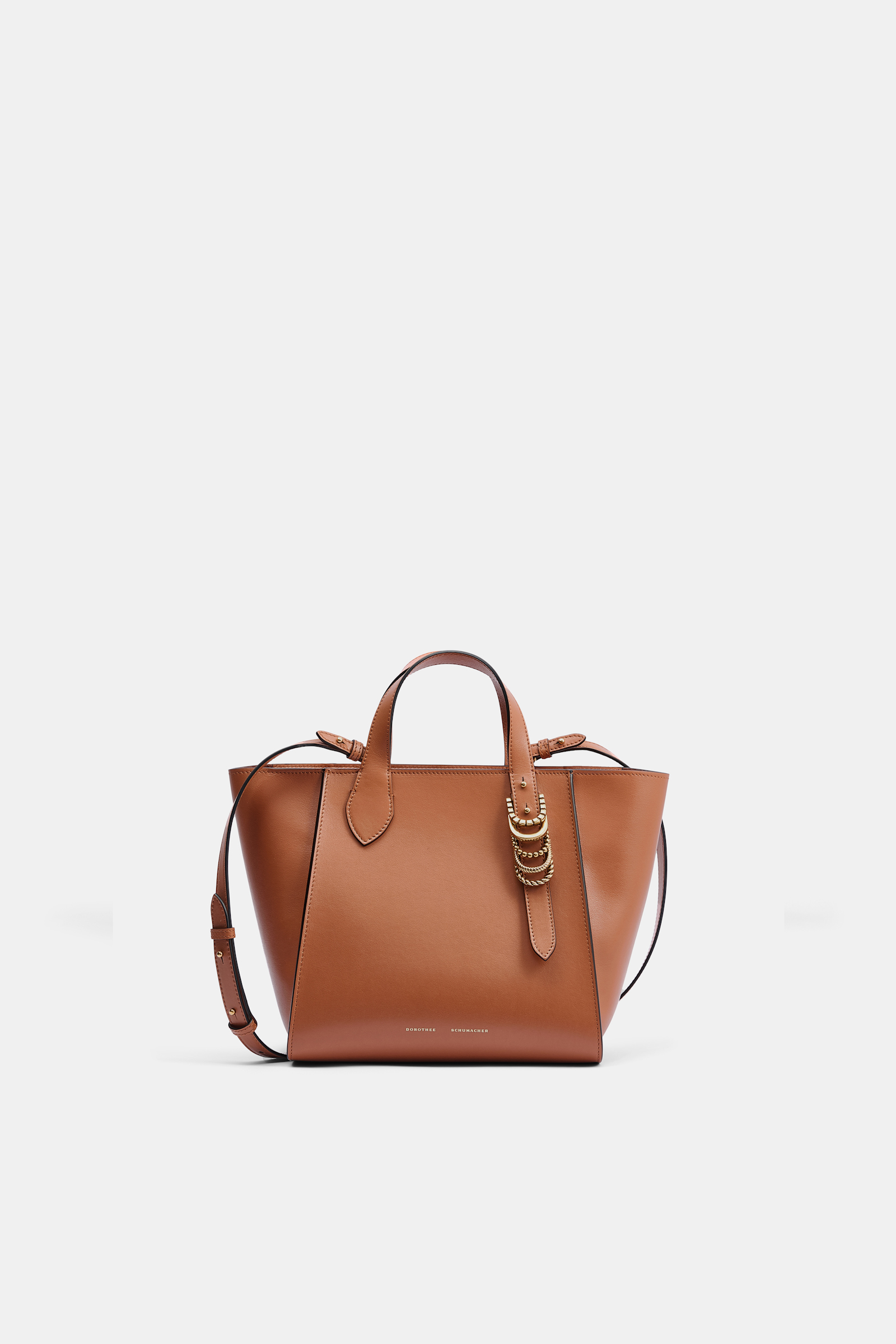 Dorothee Schumacher Crossbody Tote Bag in soft calf leather with D-ring hardware tan