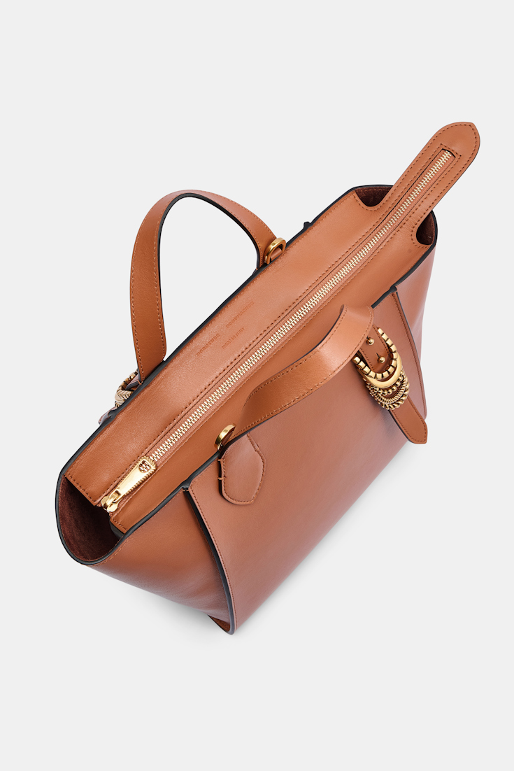 Dorothee Schumacher Crossbody Tote Bag in soft calf leather with D-ring hardware tan