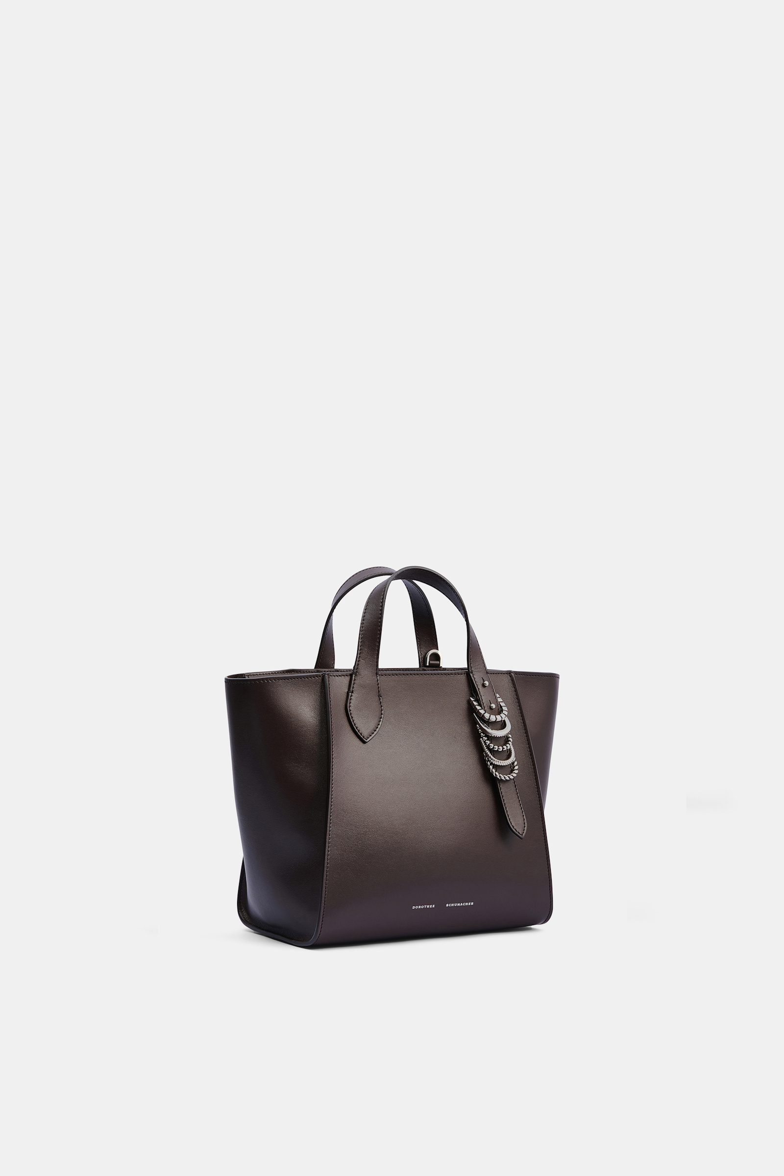 Dorothee Schumacher Crossbody Tote Bag in soft calf leather with D-ring hardware Dark Chocolate