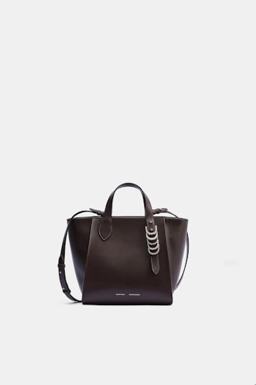 Dorothee Schumacher Crossbody Tote Bag aus weichem Kalbsleder mit D-Ring-Hardware dark brown/silver
