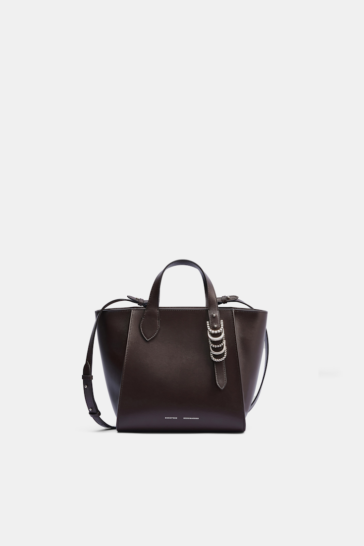Dorothee Schumacher Crossbody Tote Bag in soft calf leather with D-ring hardware Dark Chocolate