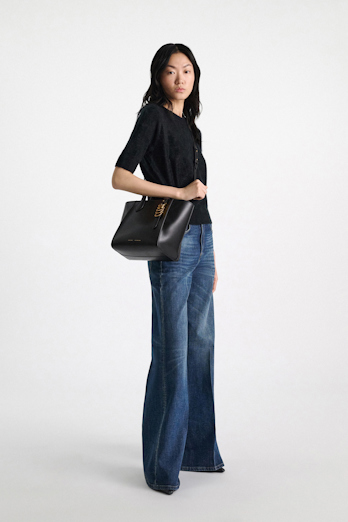 Dorothee Schumacher Crossbody Tote Bag in soft calf leather with D-ring hardware black