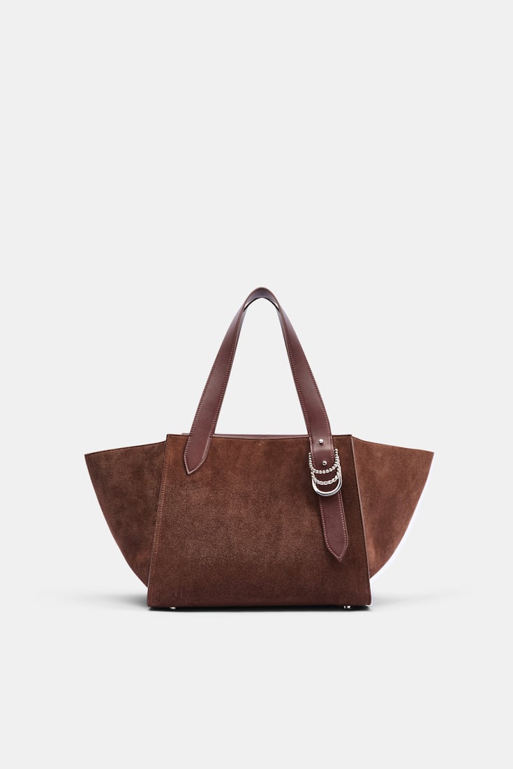 Dorothee Schumacher Horizontale Tote Bag aus Kalbswildleder sequoia