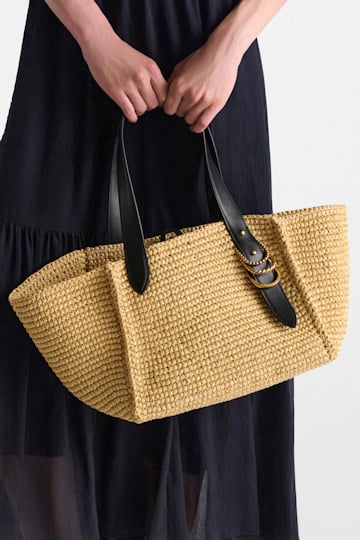 Dorothee Schumacher Tote Bag in raffia with D-ring hardware raffia/black