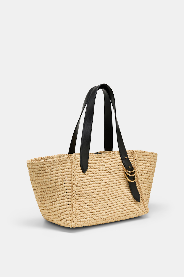 Dorothee Schumacher Tote Bag in raffia with D-ring hardware raffia/black