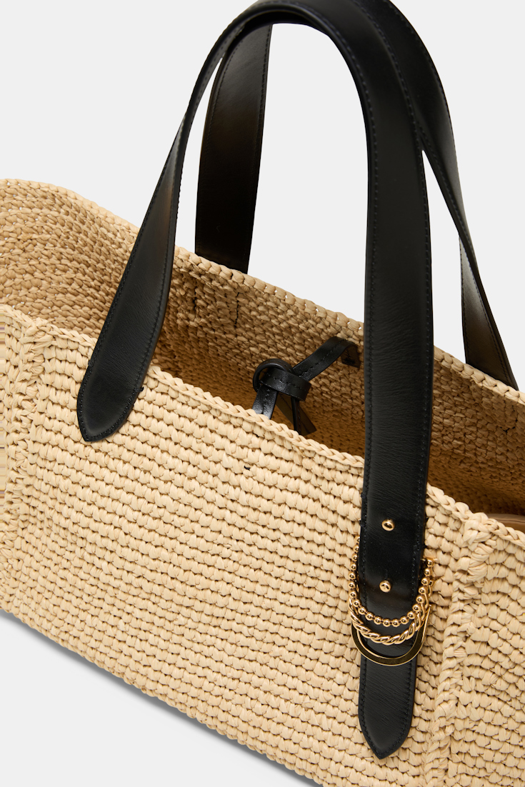 Dorothee Schumacher Tote Bag in raffia with D-ring hardware raffia/black