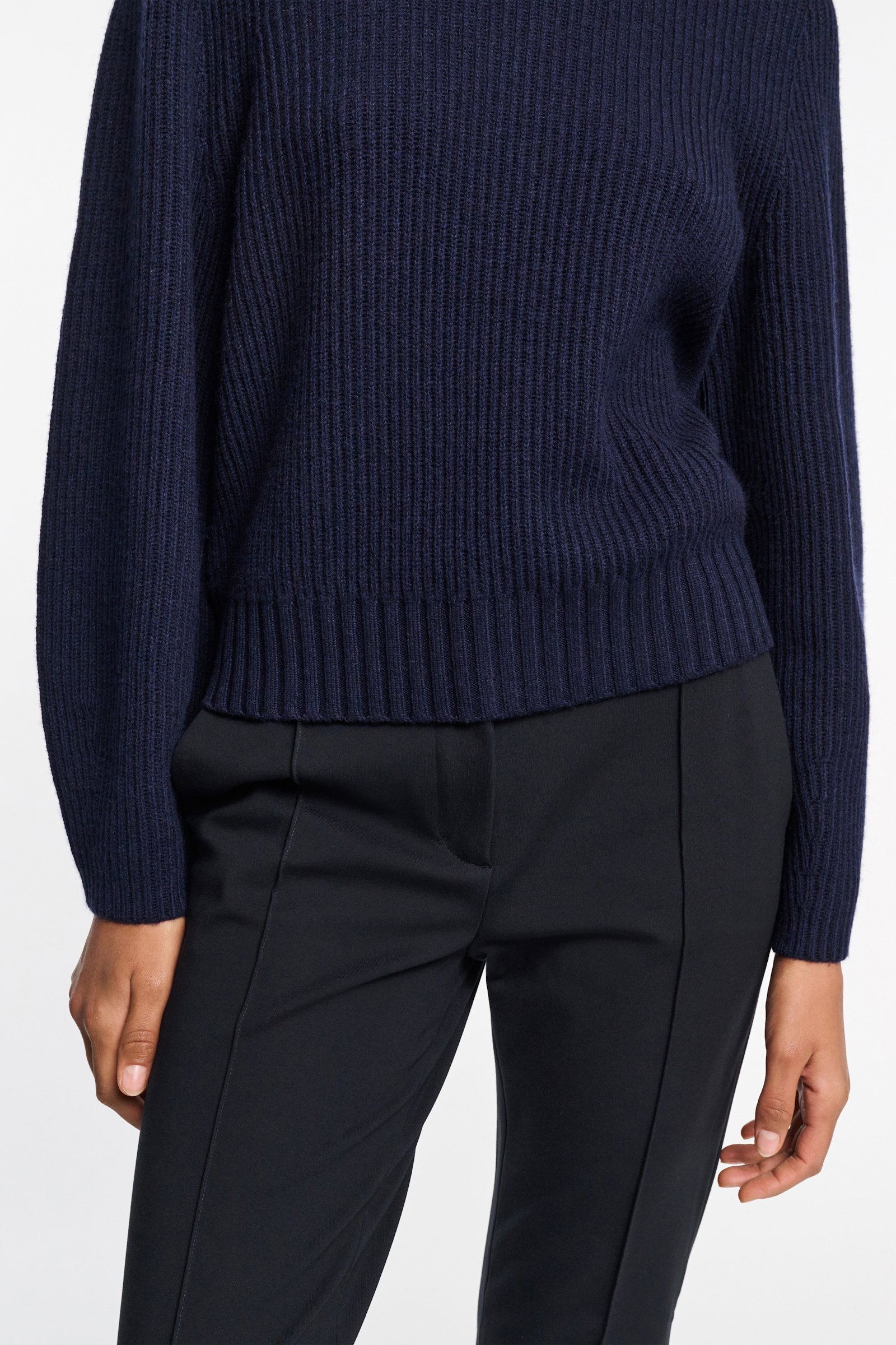 Dorothee Schumacher Gerippter Rundhalspullover aus Merino und Kaschmir true navy