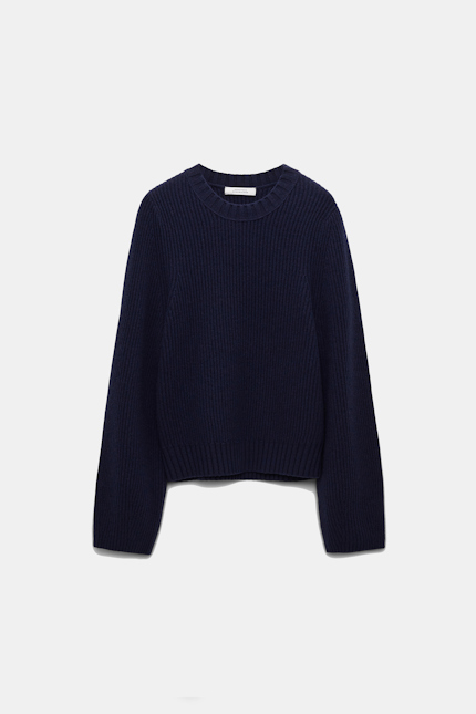 BOLD VOLUMES pullover Dorothee Schumacher Ribbed knit sweater in Merino-cashmere true navy