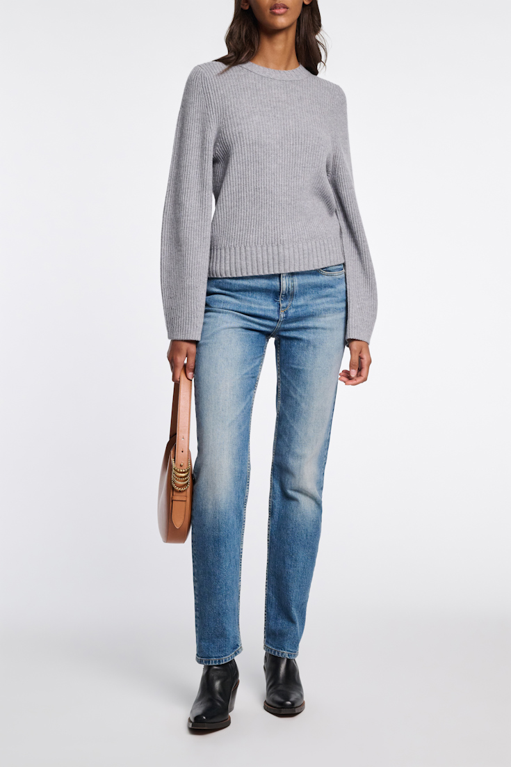 Dorothee Schumacher RIBBED PULLOVER IN MERINO AND CASHMERE medium grey