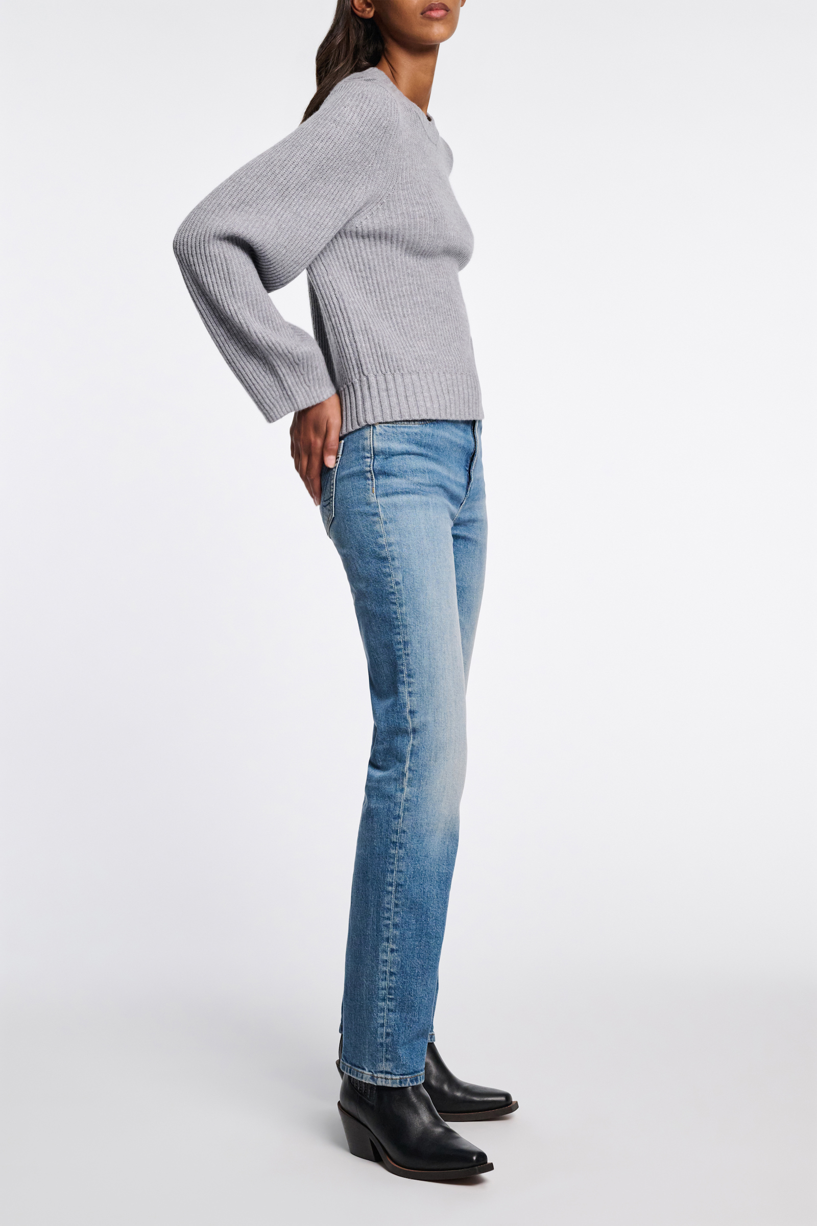 Dorothee Schumacher RIBBED PULLOVER IN MERINO AND CASHMERE medium grey