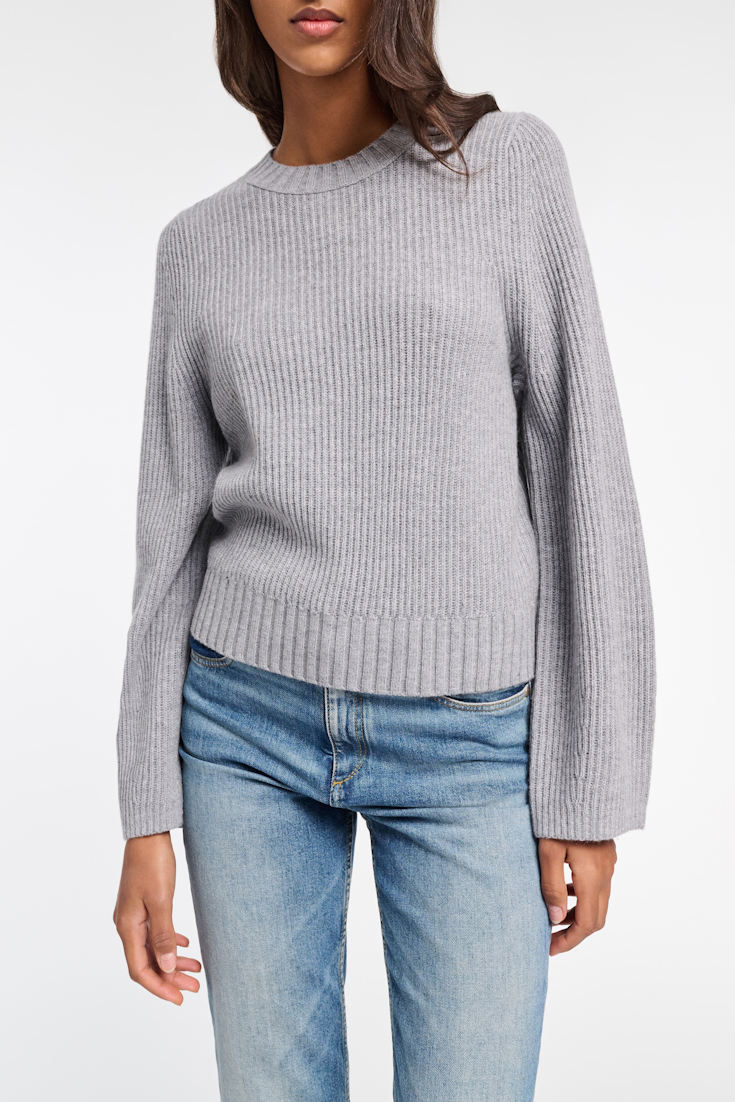 Dorothee Schumacher Gerippter Rundhalspullover aus Merino und Kaschmir medium grey