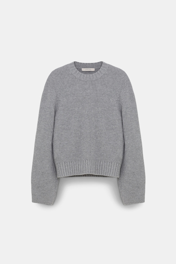 Dorothee Schumacher Gerippter Rundhalspullover aus Merino und Kaschmir medium grey
