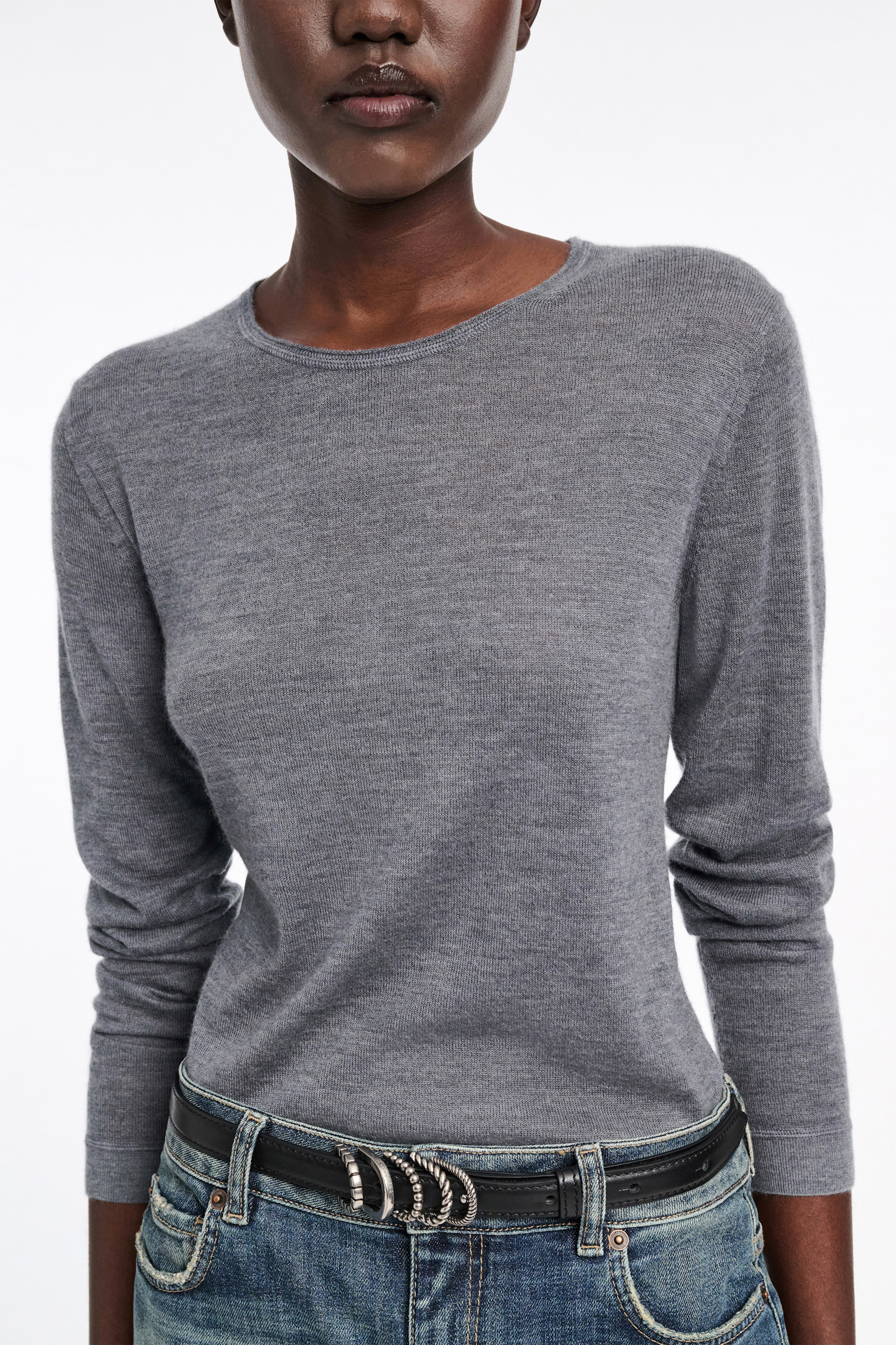 Dorothee Schumacher Round neck sweater in pure cashmere basalt grey