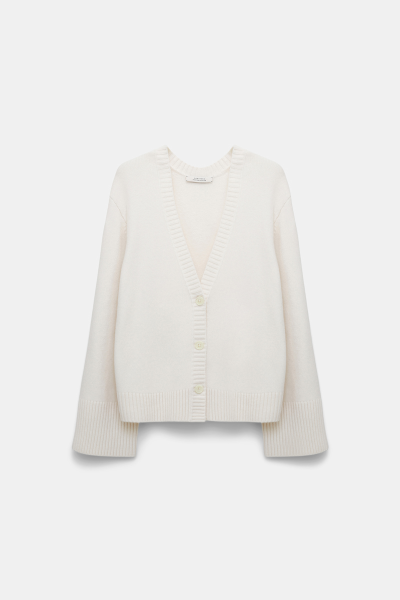 Dorothee Schumacher Soft Cashmere-blend Round Neck Cardigan In White