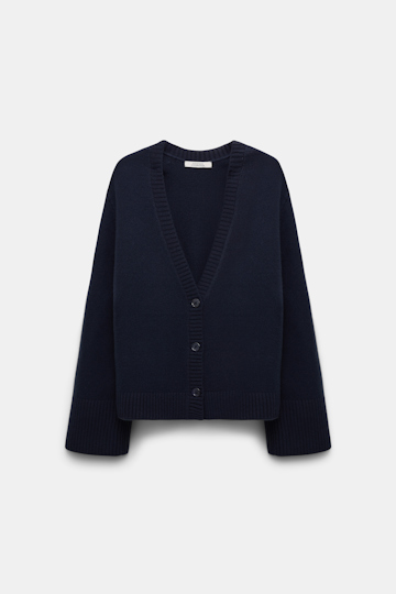 Dorothee Schumacher Soft cashmere-blend round neck cardigan dark navy