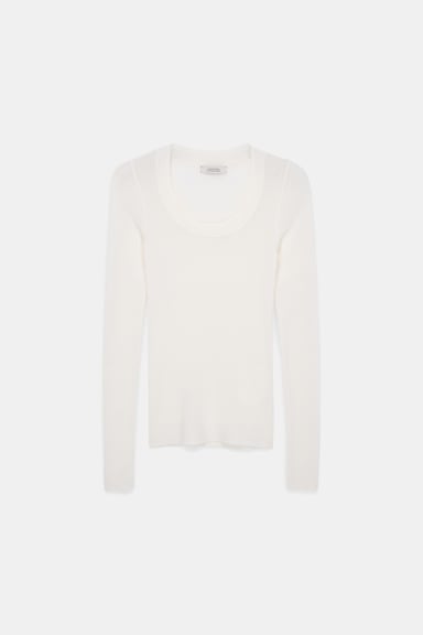 Dorothee Schumacher Pullover mit tiefem Rundhalsausschnitt aus Merino camellia white