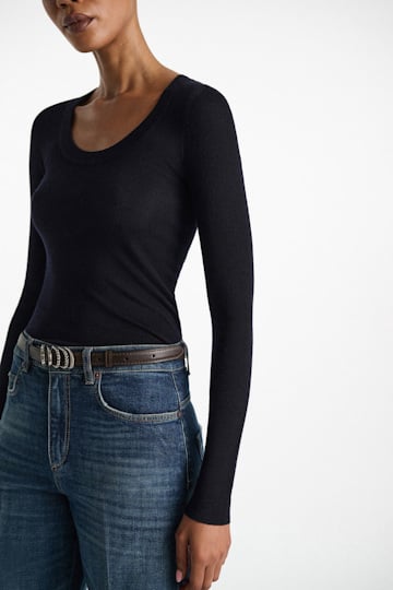 Dorothee Schumacher Pullover mit tiefem Rundhalsausschnitt aus Merino dark navy