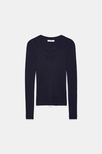 Dorothee Schumacher Pullover mit tiefem Rundhalsausschnitt aus Merino dark navy