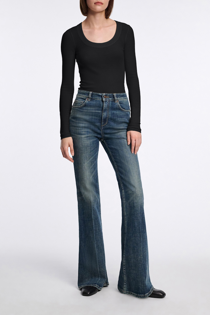 Dorothee Schumacher Pullover mit tiefem Rundhalsausschnitt aus Merino pure black